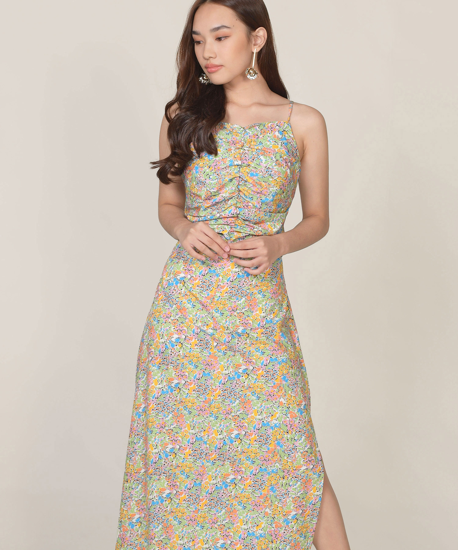 Apolune Floral Ruched Maxi Dress